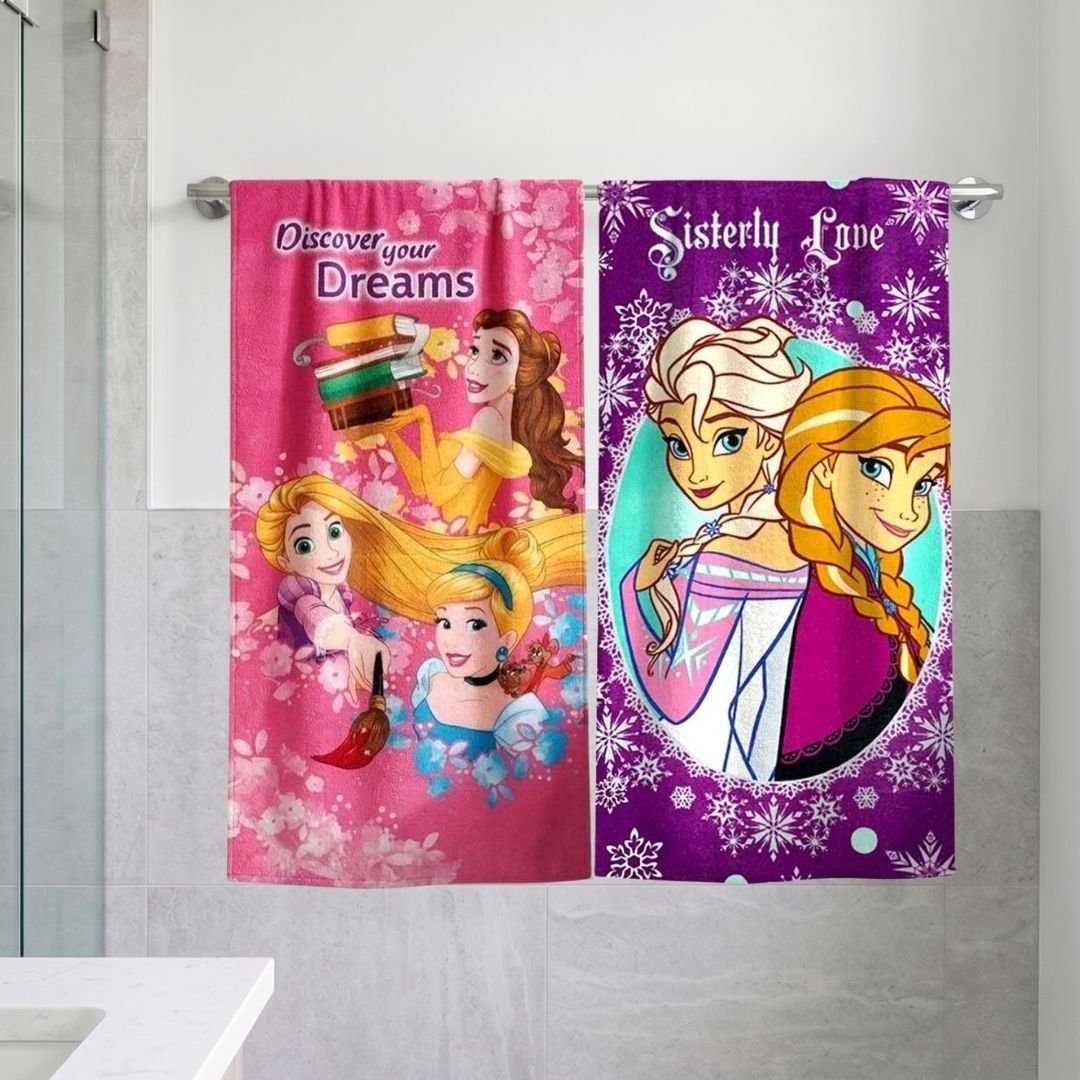 Disney Frozen & Princess Kids Cotton Bath Towel Combo - Pack of 2 by Athom Living - Athom Living