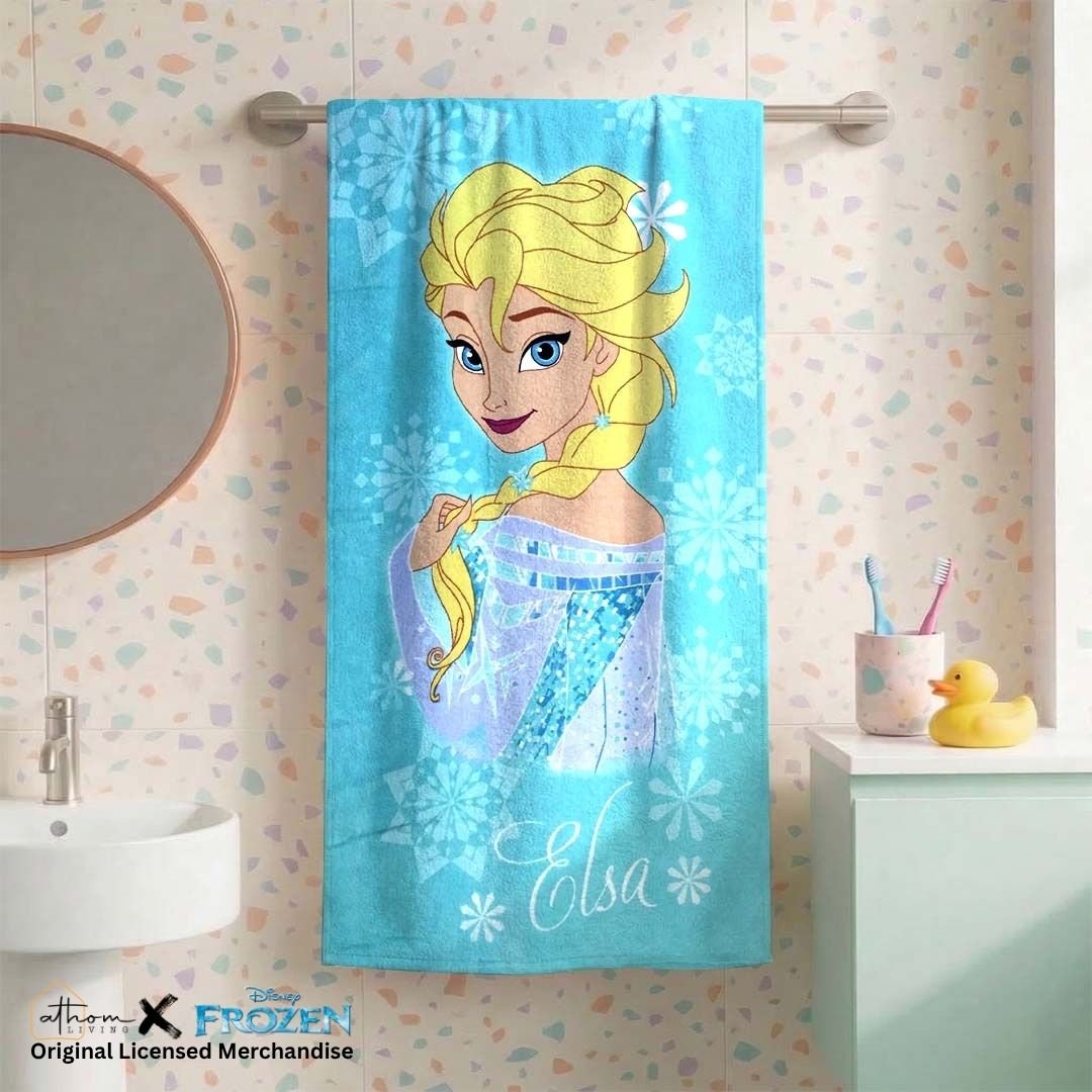 Disney Frozen "Shine Bright Like Elsa" Kids Cotton Bath Towel by Athom Living - Athom Living