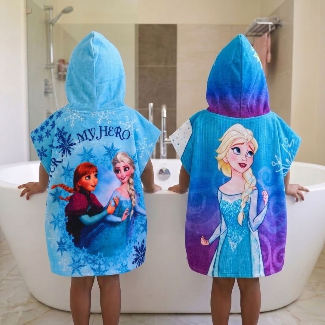 Disney Frozen - Sisters Hooded Poncho Kids Towels Combo Set of 2 by Athom Living - Athom Living