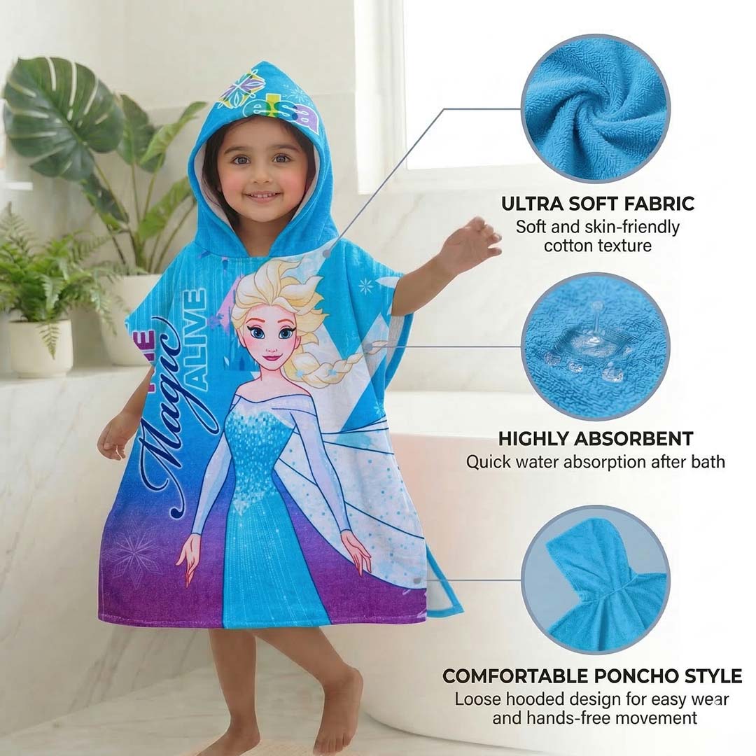 Disney Frozen - Sisters Hooded Poncho Kids Towels Combo Set of 2 by Athom Living - Athom Living