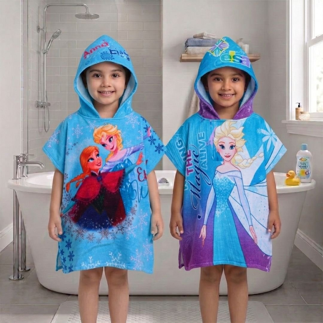Disney Frozen - Sisters Hooded Poncho Kids Towels Combo Set of 2 by Athom Living - Athom Living