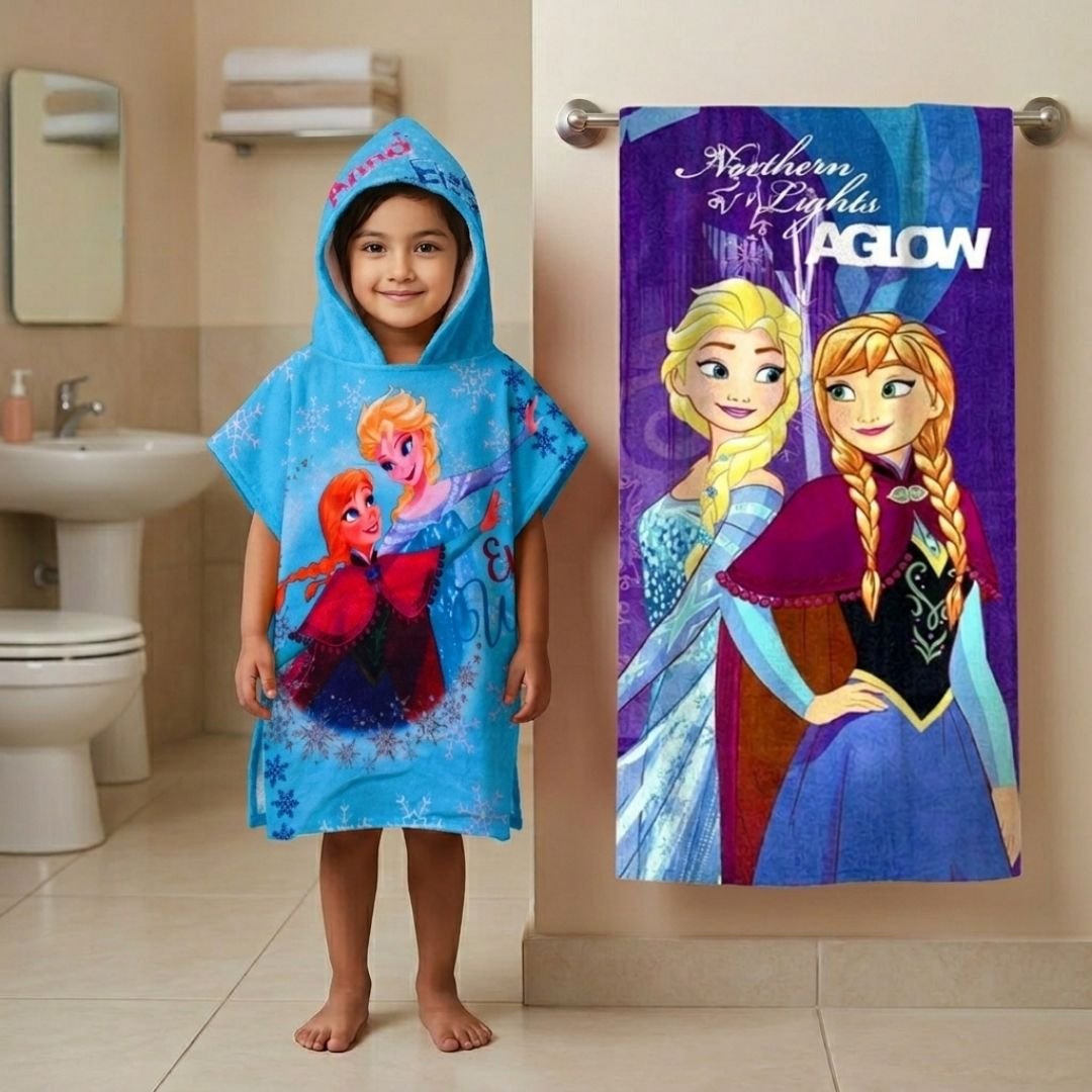Disney 'Frozen - Sisters' Kids Hooded Towel and Bath Towel Combo by Athom Living - Athom Living