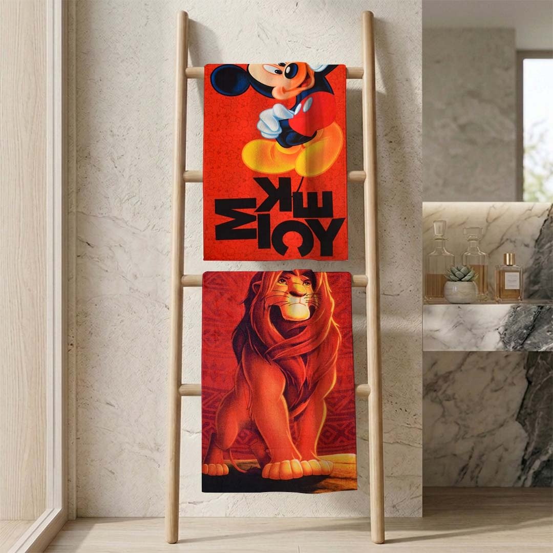 Disney Lion & Mickey Mouse Kids Bath Towel Pack of 2 by Athom Living - Athom Living