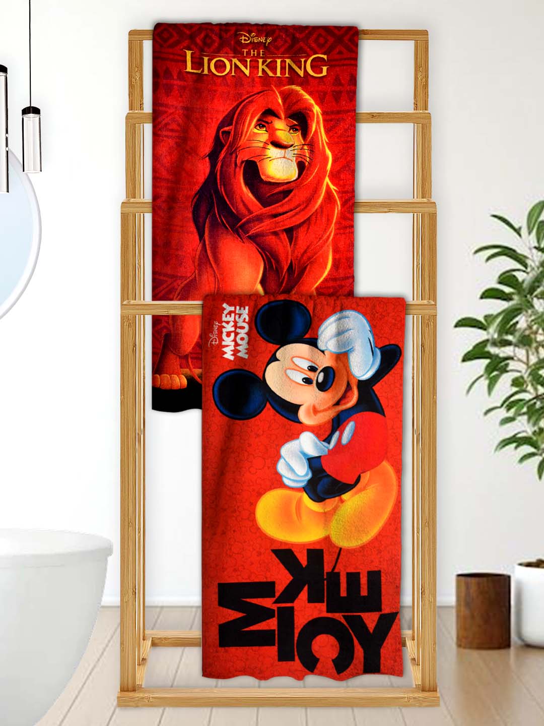 Disney Lion & Mickey Mouse Kids Bath Towel Pack of 2 by Athom Living - Athom Living