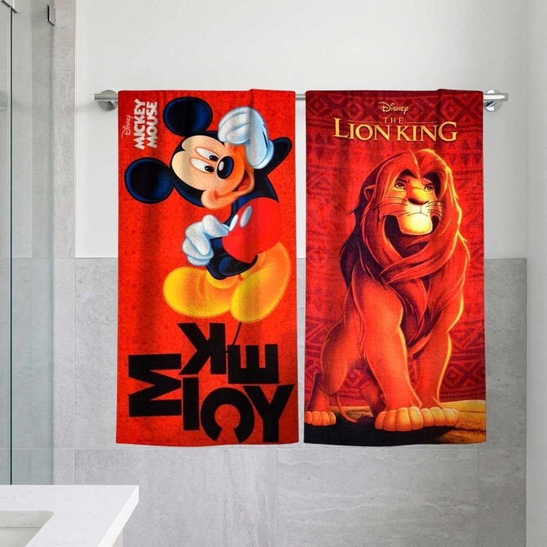 Disney Lion & Mickey Mouse Kids Bath Towel Pack of 2 by Athom Living - Athom Living