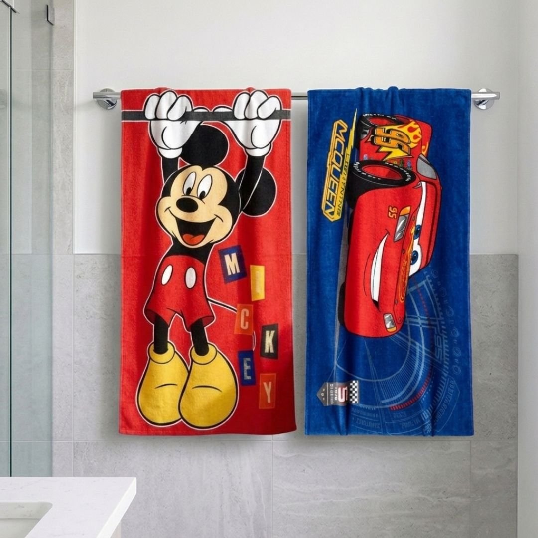 Disney Mickey Mouse & Cars Kids Cotton Bath Towel Pack of 2 by Athom Living - Athom Living
