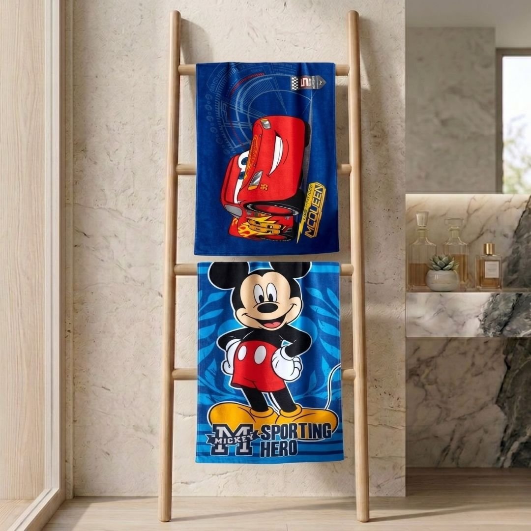 Disney "Mickey Mouse" & "Disney Cars" Kids Bath Towel Combo - Pack of 2 by Athom Living - Athom Living