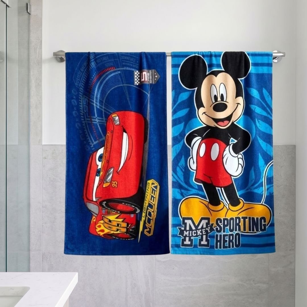 Disney "Mickey Mouse" & "Disney Cars" Kids Bath Towel Combo - Pack of 2 by Athom Living - Athom Living
