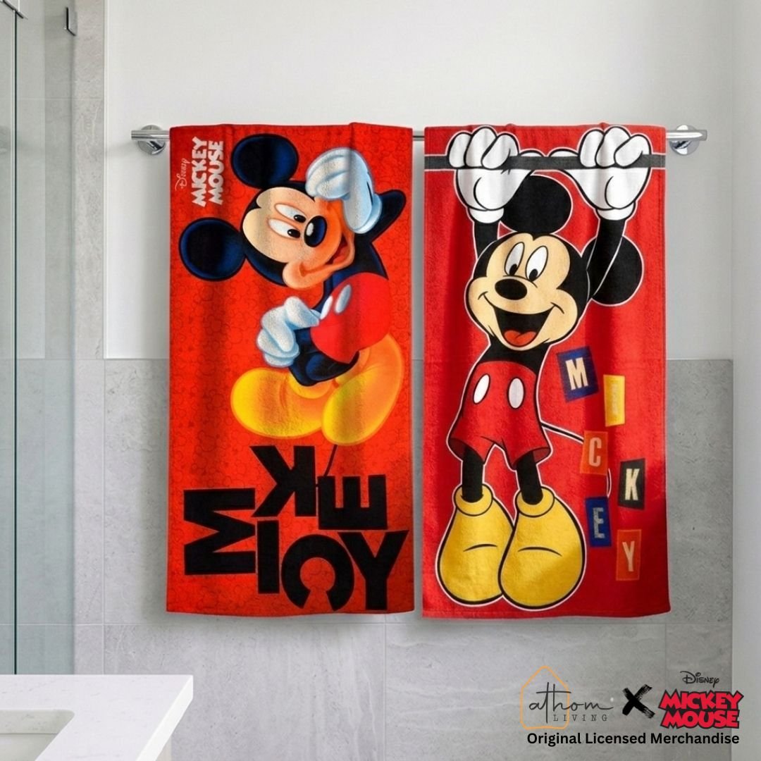 Disney Mickey Mouse Kids Bath Towel Pack of 2 – Soft & Absorbent by Athom Living - Athom Living