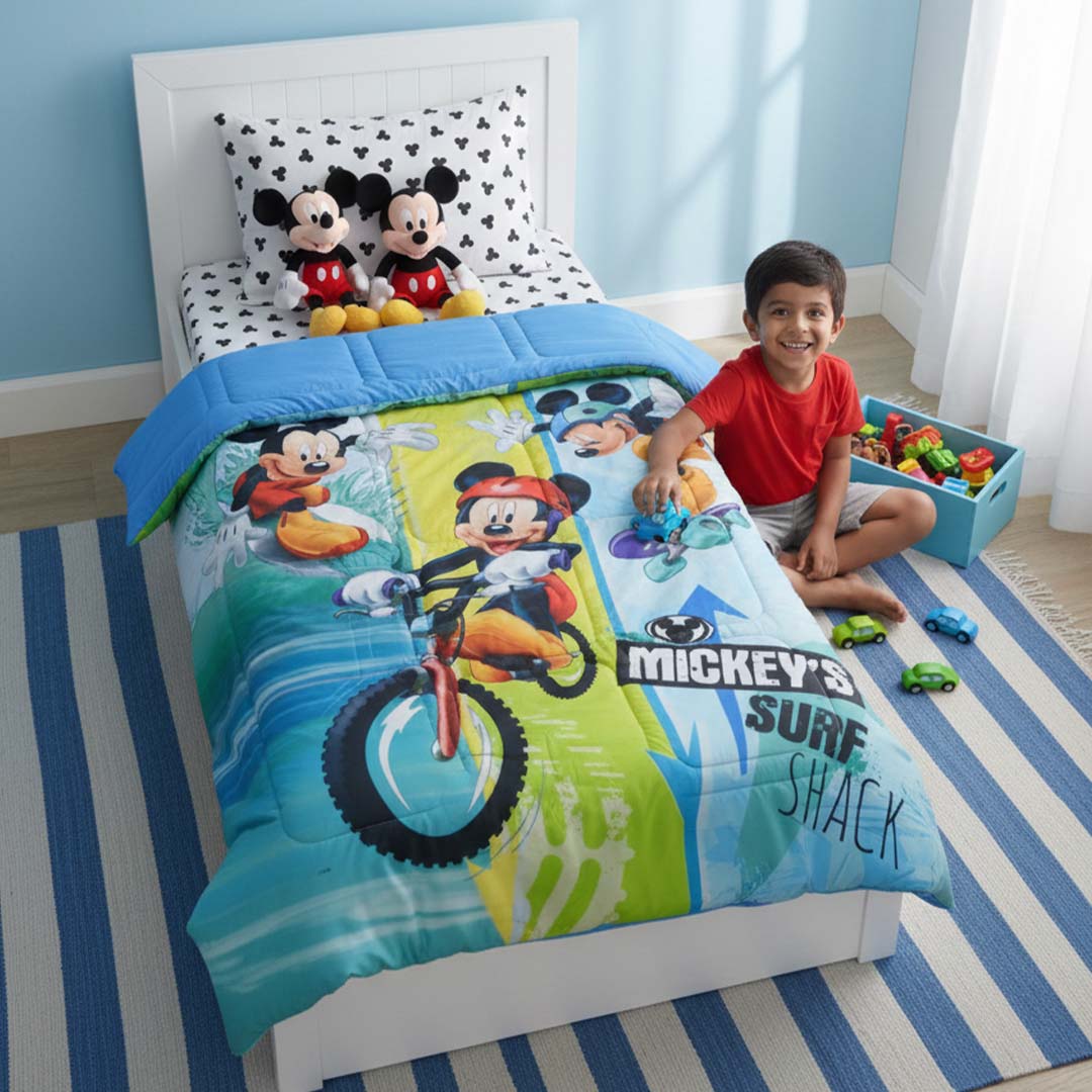 Disney Mickey Mouse Kids Comforter – Single – "Cozy Dreams with Mickey, Goofy & Donald" by Athom Living - Athom Living