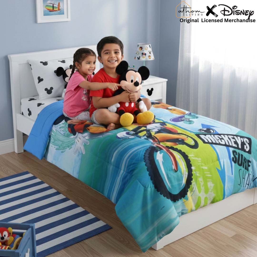 Disney Mickey Mouse Kids Comforter – Single – "Cozy Dreams with Mickey, Goofy & Donald" by Athom Living - Athom Living