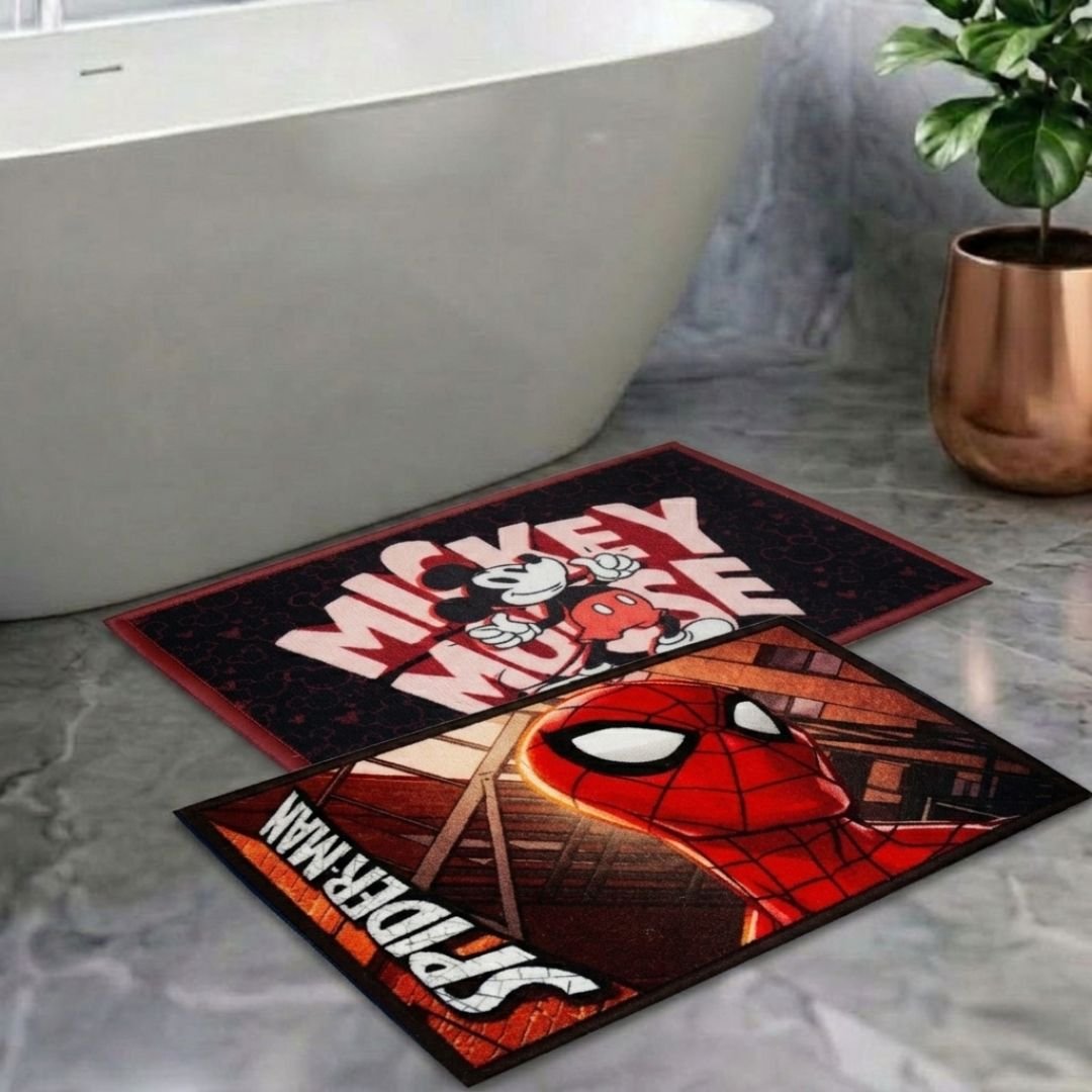 Disney Mickey Mouse & Marvel Spiderman Kids Bathmat Combo - Pack of 2 by Athom Living - Athom Living