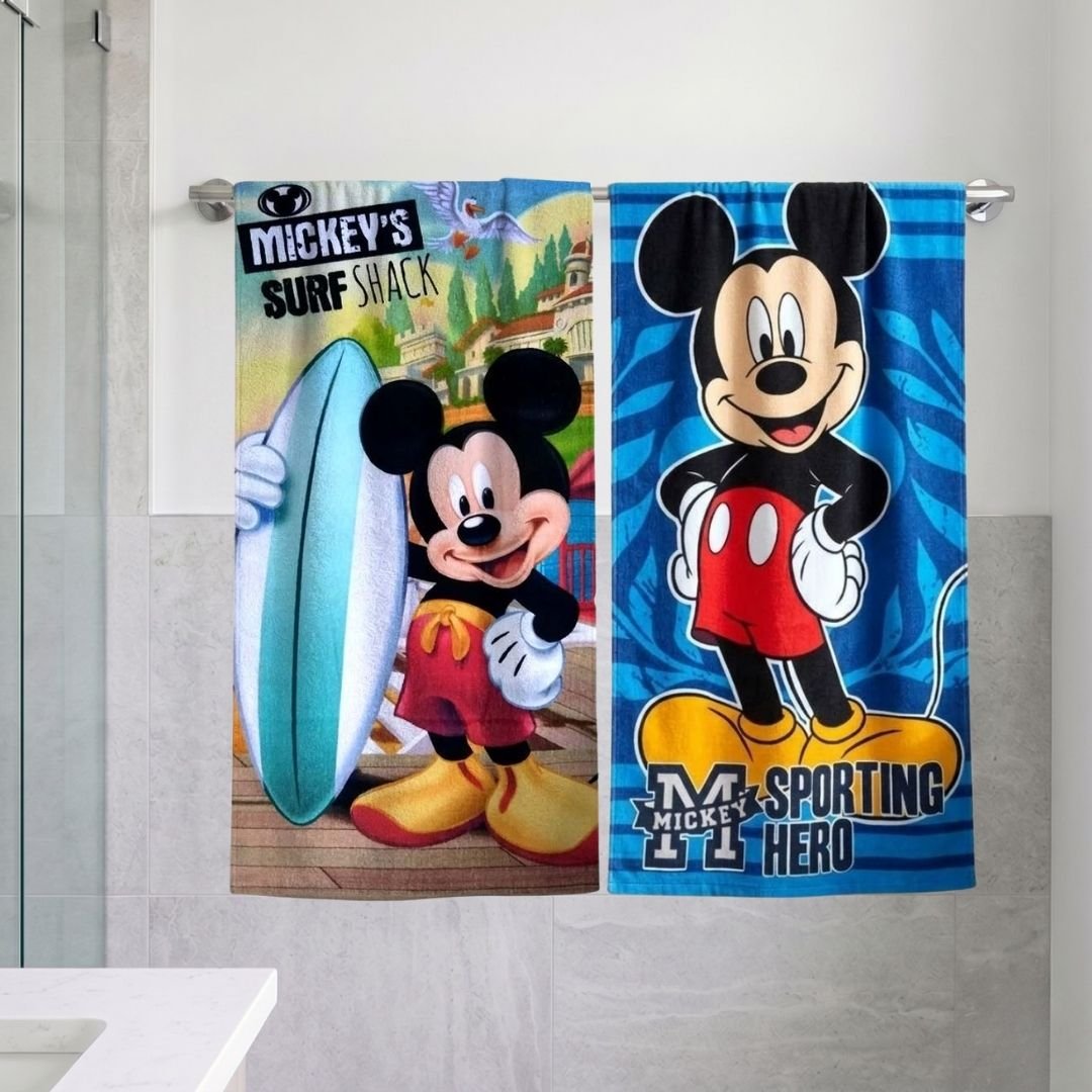 Disney Mickey Mouse Surf & Blue Kids Cotton Bath Towel - Pack of 2 by Athom Living - Athom Living
