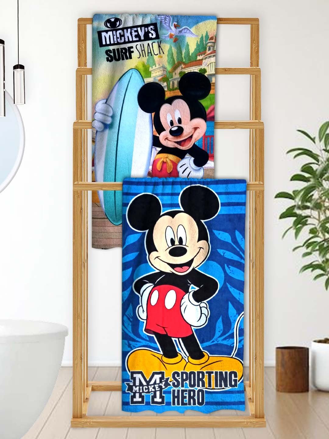 Disney Mickey Mouse Surf & Blue Kids Cotton Bath Towel - Pack of 2 by Athom Living - Athom Living