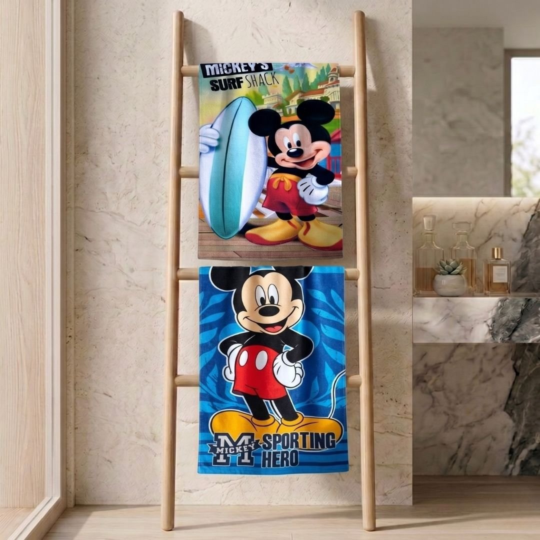 Disney Mickey Mouse Surf & Blue Kids Cotton Bath Towel - Pack of 2 by Athom Living - Athom Living