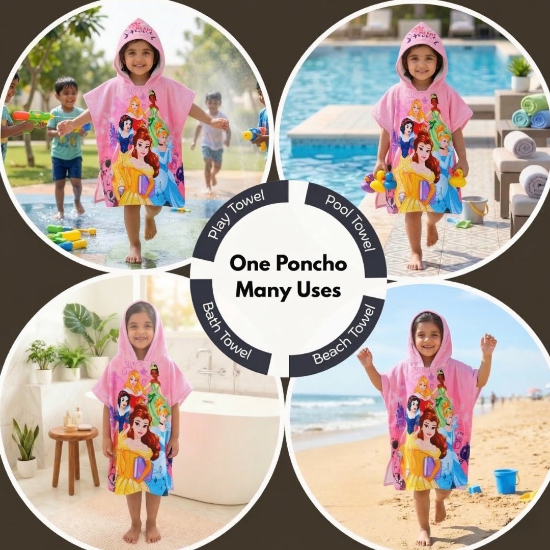 Disney Minnie & Princess Hooded Poncho Kids Towels Combo Pack of 2 by Athom Living - Athom Living