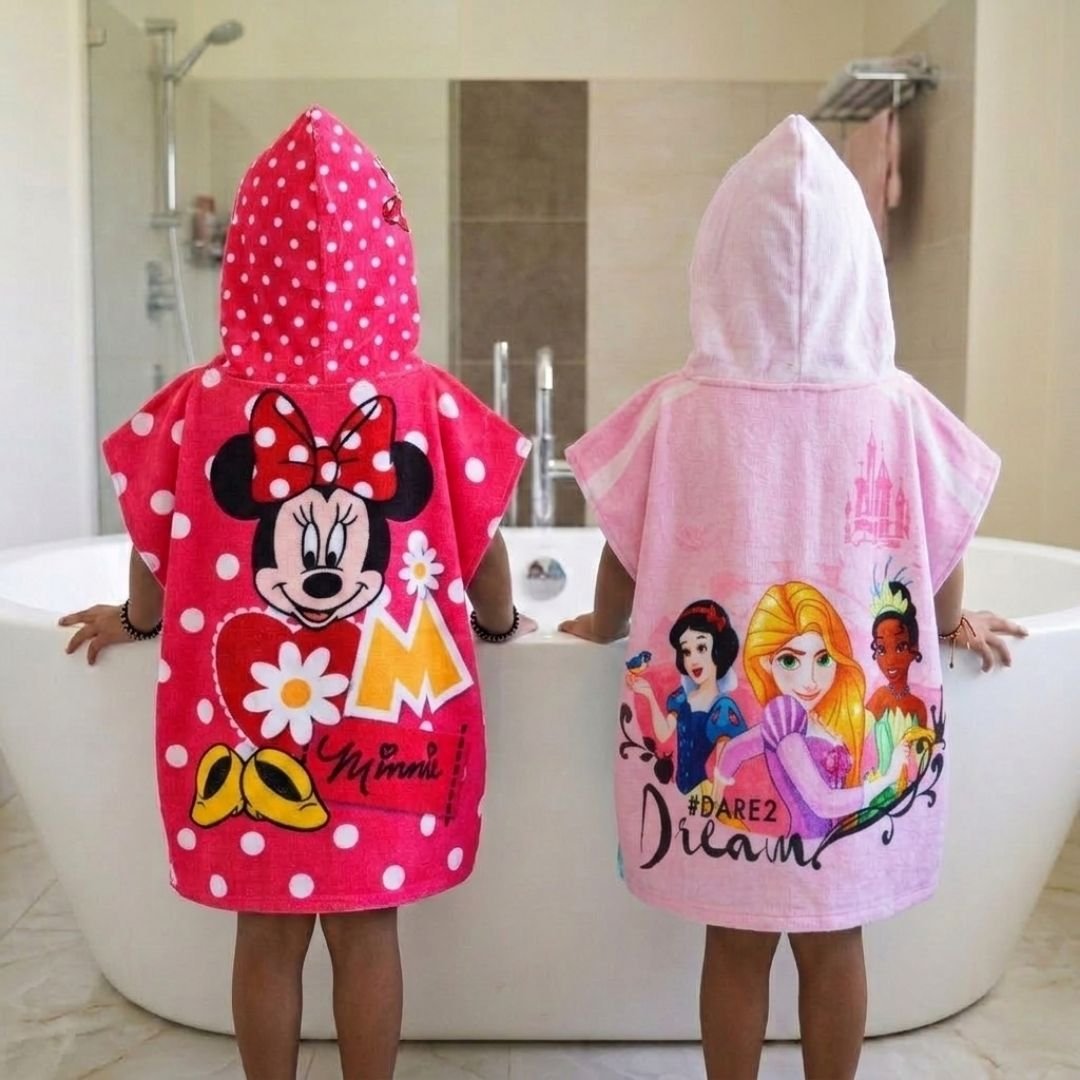 Disney Minnie & Princess Hooded Poncho Kids Towels Combo Pack of 2 by Athom Living - Athom Living