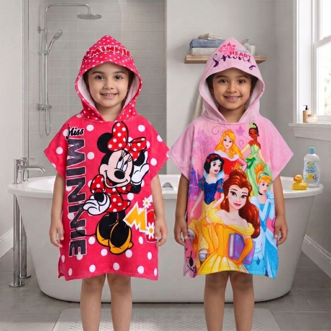 Disney Minnie & Princess Hooded Poncho Kids Towels Combo Pack of 2 by Athom Living - Athom Living
