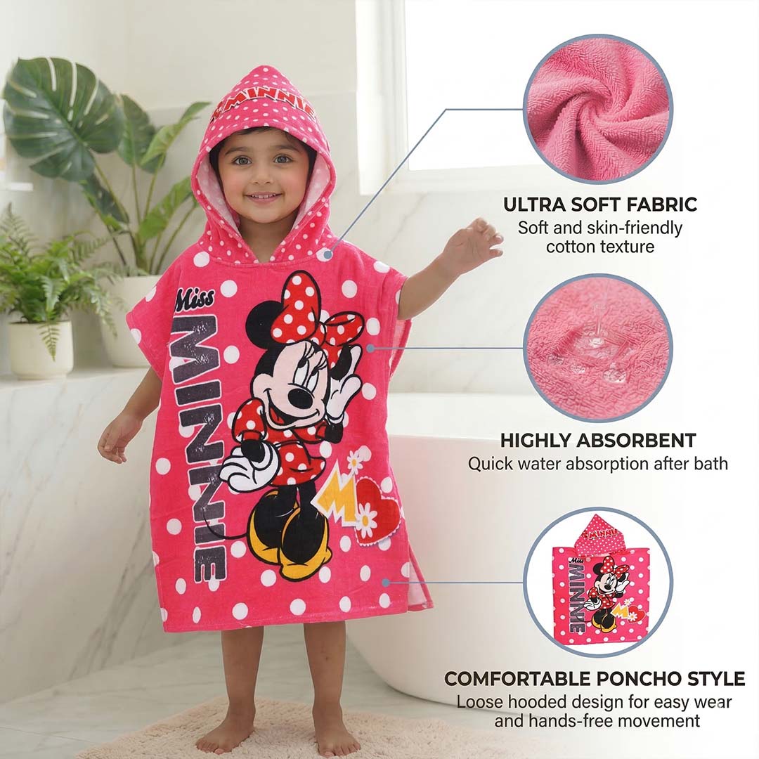 Disney Minnie & Princess Hooded Poncho Kids Towels Combo Set of 2 by Athom Living - Athom Living
