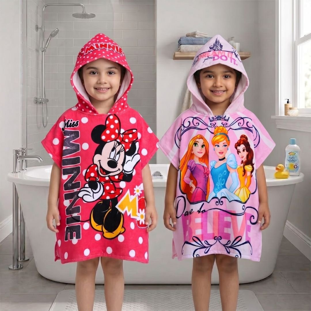 Disney Minnie & Princess Hooded Poncho Kids Towels Combo Set of 2 by Athom Living - Athom Living
