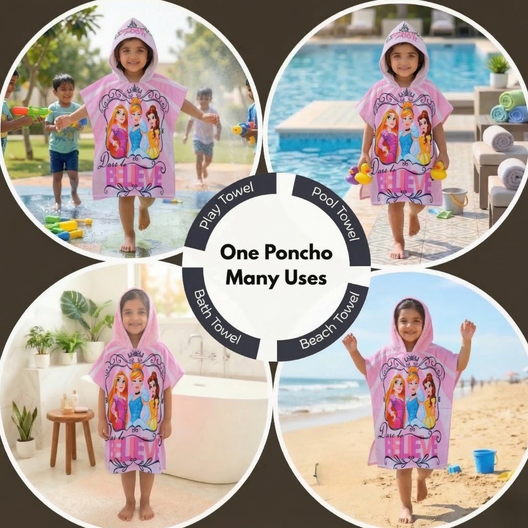 Disney Minnie & Princess Hooded Poncho Kids Towels Combo Set of 2 by Athom Living - Athom Living