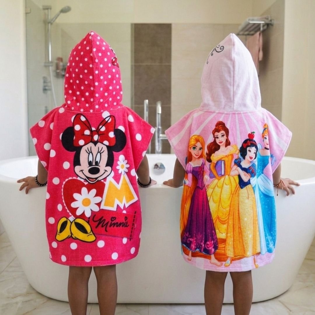 Disney Minnie & Princess Hooded Poncho Kids Towels Combo Set of 2 by Athom Living - Athom Living