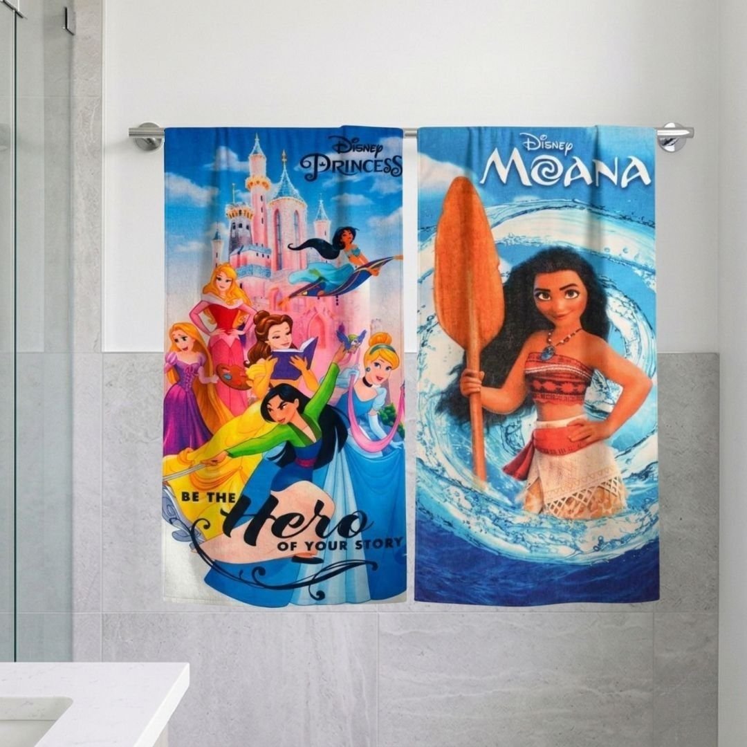 Disney Moana & Princess Kids Bath Towel Combo - Pack of 2 by Athom Living - Athom Living