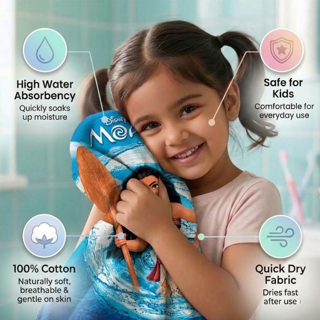 Disney Moana & Princess Kids Bath Towel Combo - Pack of 2 by Athom Living - Athom Living
