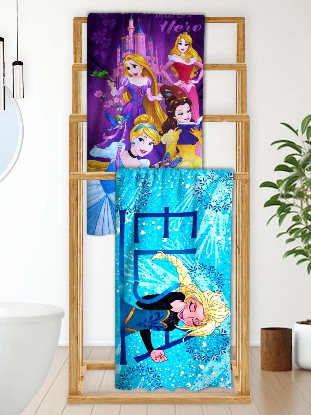 Disney "Princess & Frozen Elsa" Kids Bath Towel Combo - Pack of 2 by Athom Living - Athom Living