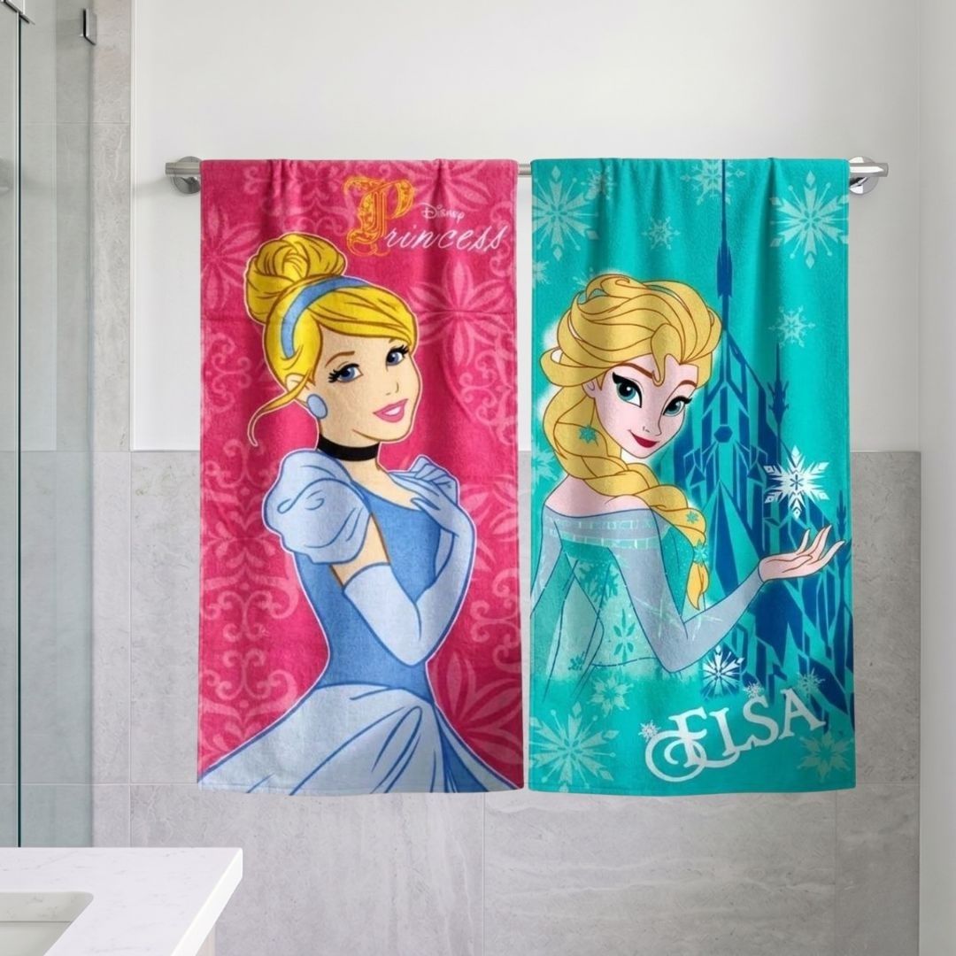 "Disney Princess" & "Frozen Elsa" Kids Cotton Bath Towel Combo - Pack of 2 by Athom Living - Athom Living