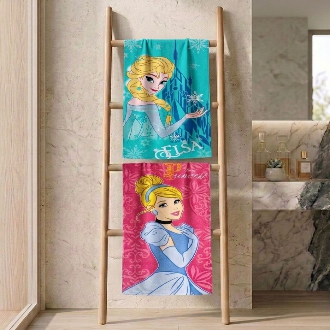 "Disney Princess" & "Frozen Elsa" Kids Cotton Bath Towel Combo - Pack of 2 by Athom Living - Athom Living