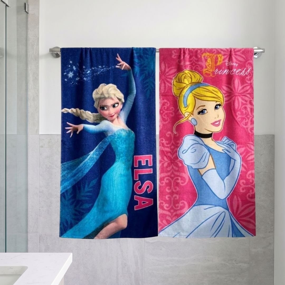Disney Princess & Frozen Kids Cotton Bath Towel Pack of 2 by Athom Living - Athom Living