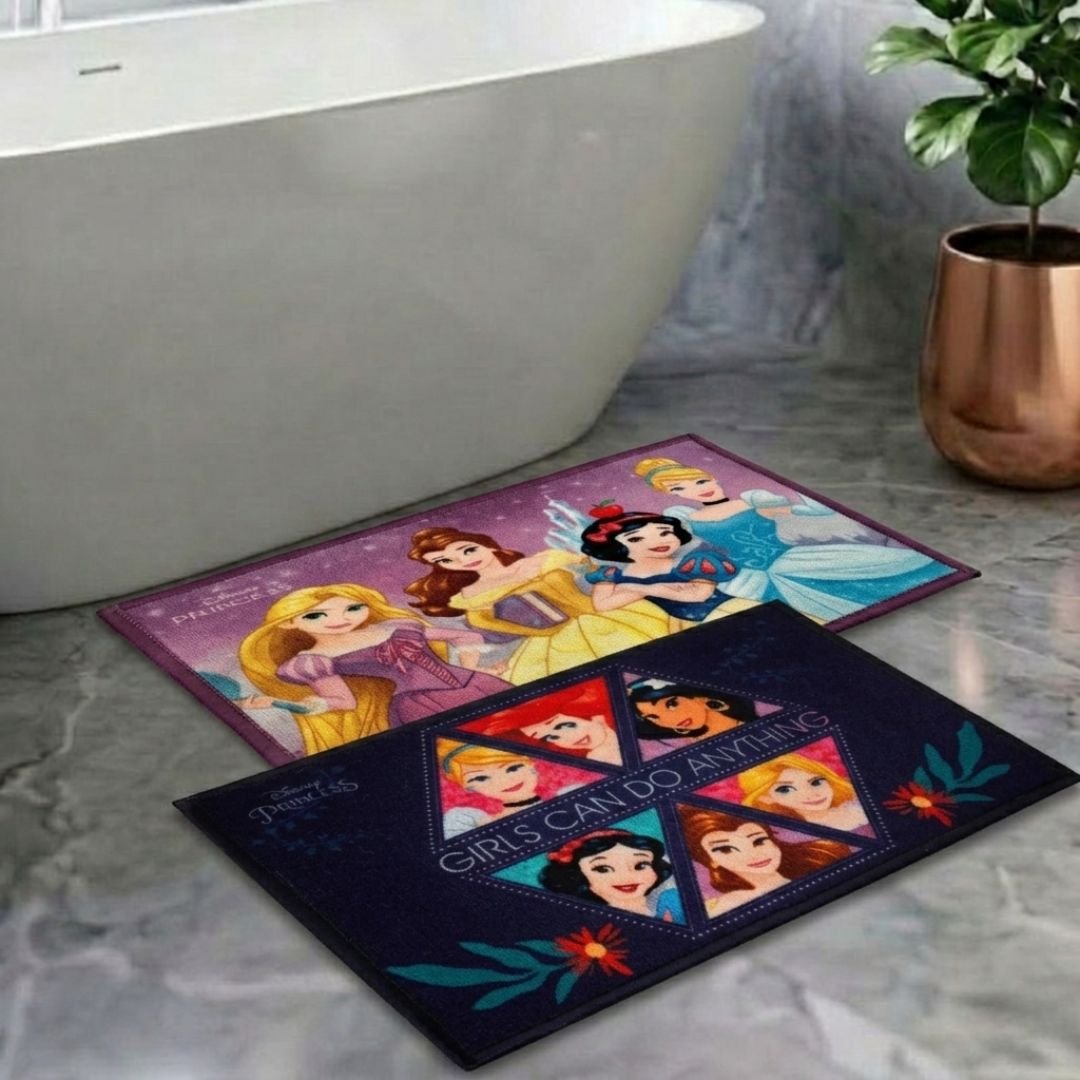 Disney Princess & Girls Can Do Anything Kids Bathmat Combo - Pack of 2 by Athom Living - Athom Living