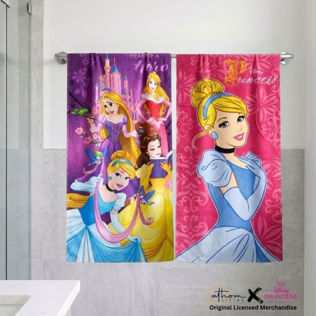Disney Princess "Heart Of A Hero" Kids Bath Towel Combo - Pack of 2 by Athom Living - Athom Living