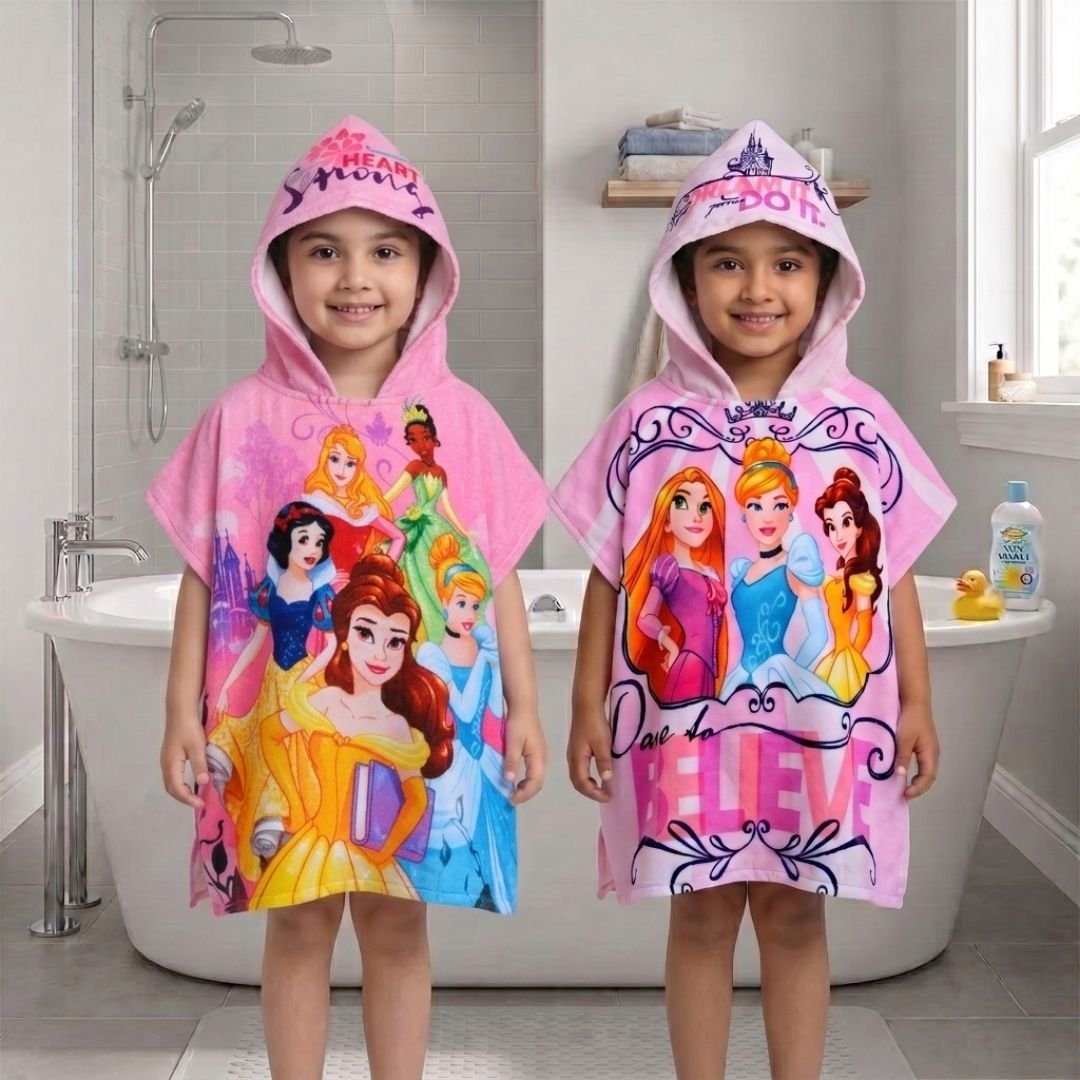 Disney Princess Hooded Poncho Kids Towels Combo Set of 2 by Athom Living - Athom Living