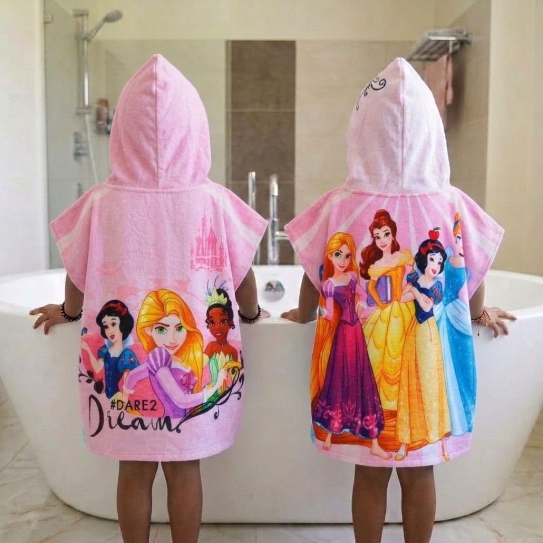 Disney Princess Hooded Poncho Kids Towels Combo Set of 2 by Athom Living - Athom Living