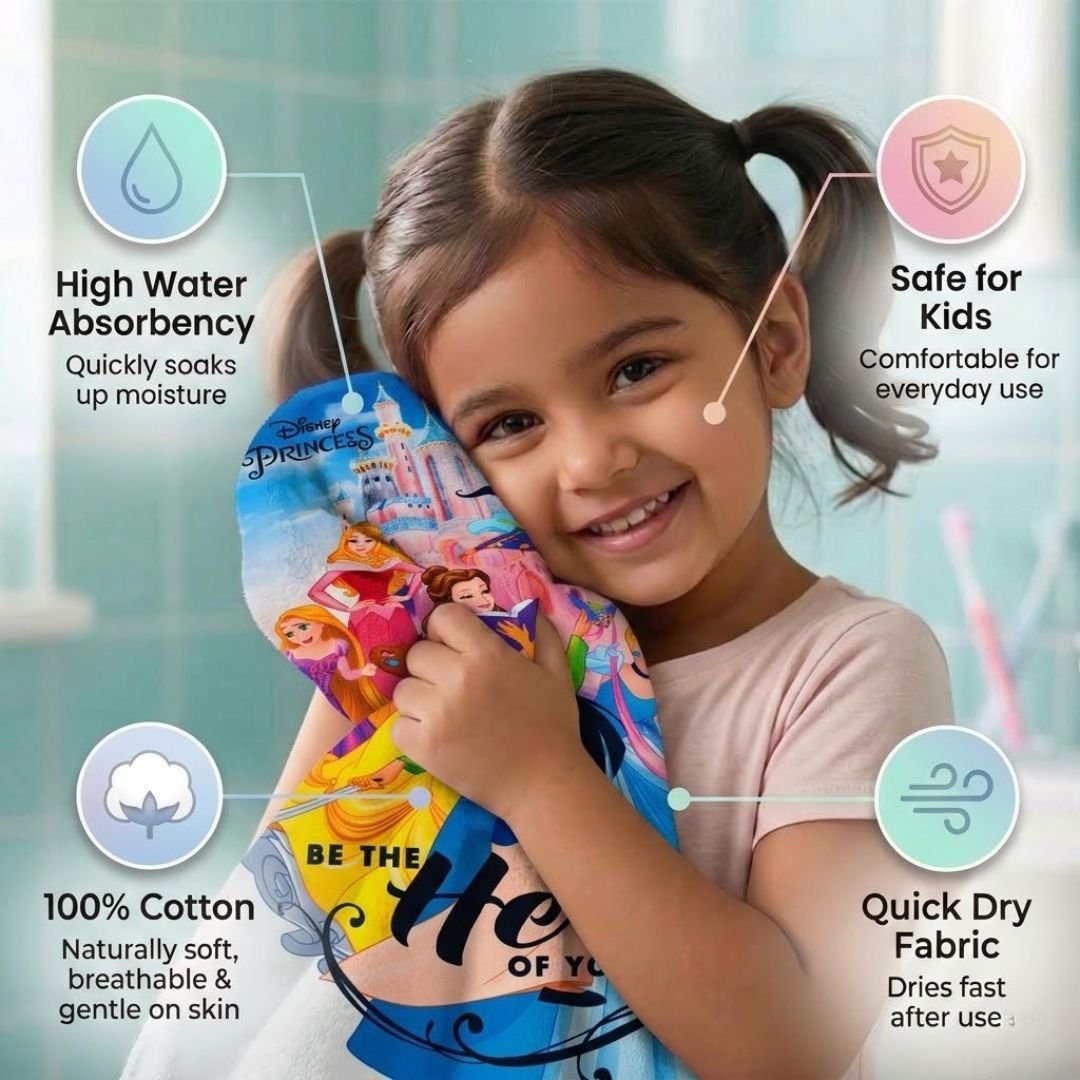Disney Princess Kids Bath Towel Pack of 2 – Soft & Vibrant Design by Athom Living - Athom Living