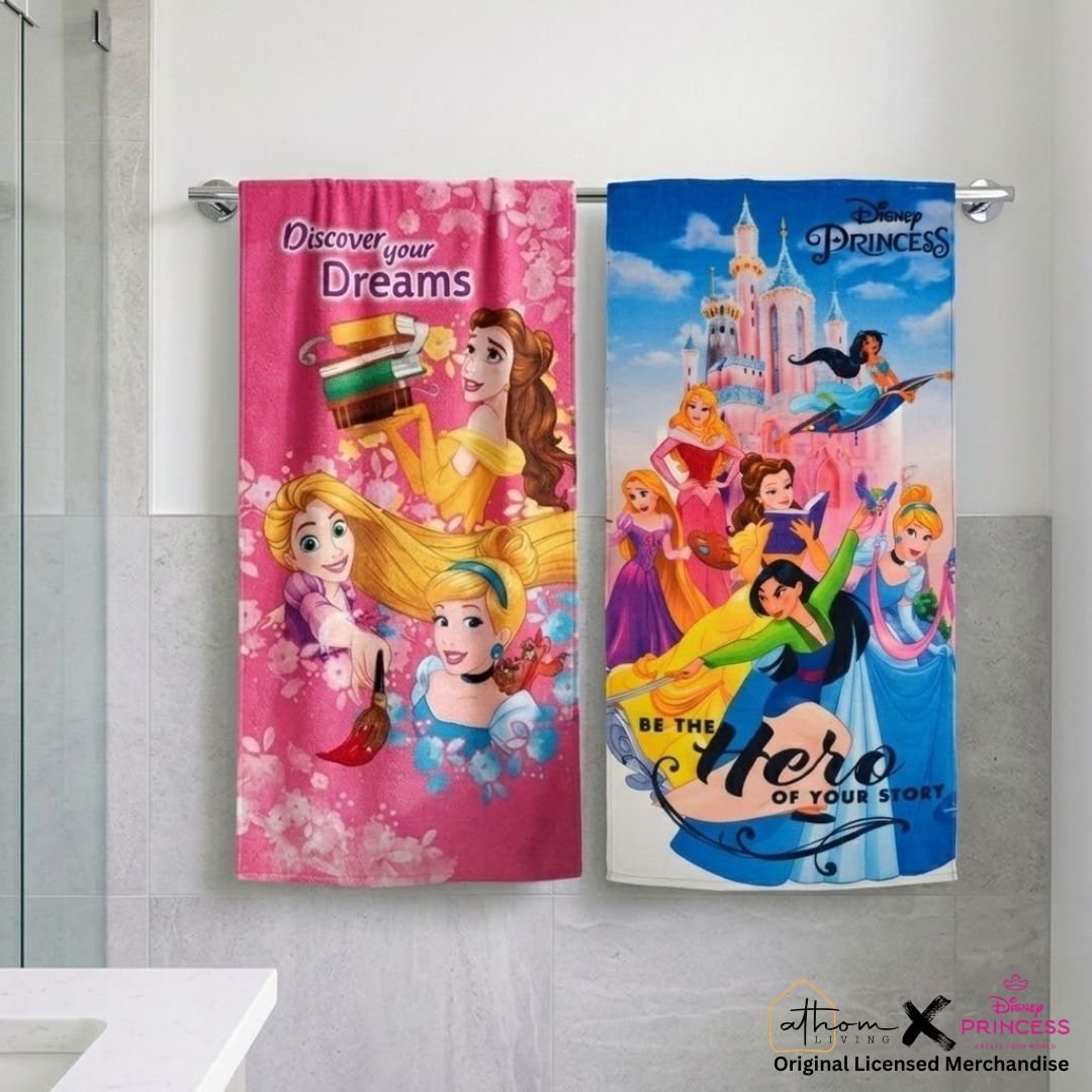Disney Princess Kids Bath Towel Pack of 2 – Soft & Vibrant Design by Athom Living - Athom Living