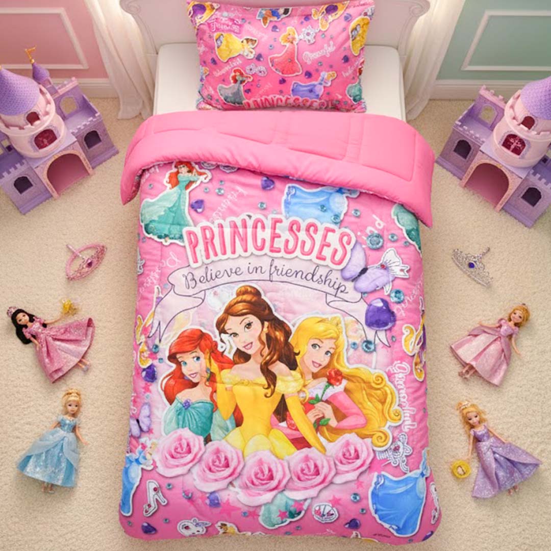 Disney Princess Kids Comforter – Single – "Princesses Believe in Friendship" by Athom Living - Athom Living