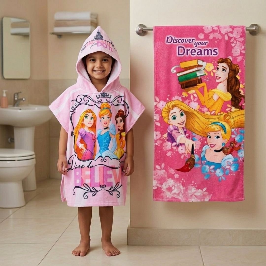 Disney Princess Kids Hooded and Bath Towel Combo by Athom Living - Athom Living