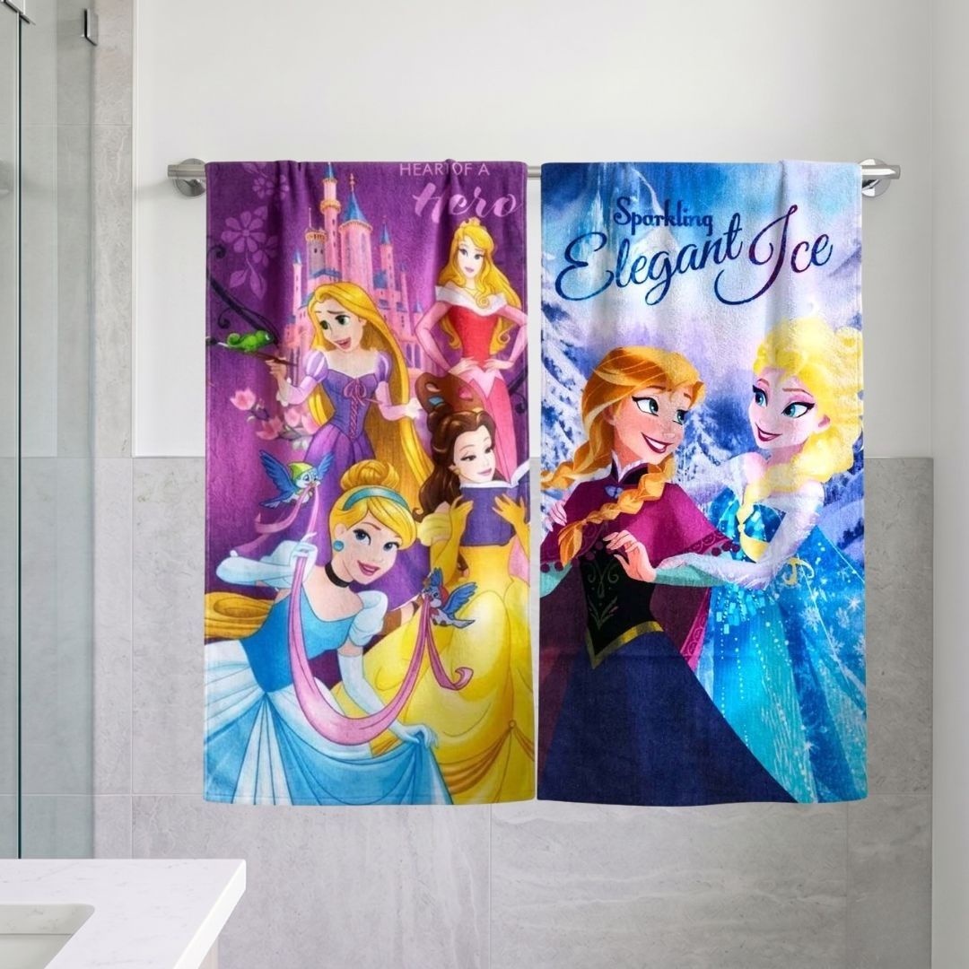 Disney Princess "Sparkling Elegant Ice" Kids Bath Towel Combo - Pack of 2 by Athom Living - Athom Living