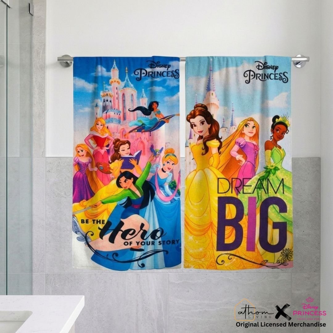 Disney Princess Themed Kids Bath Towel Combo - Pack of 2 by Athom Living - Athom Living