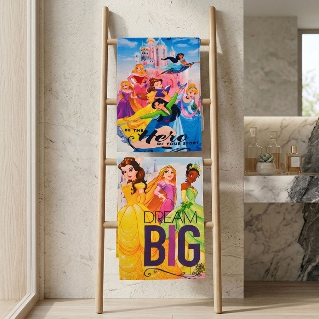 Disney Princess Themed Kids Bath Towel Combo - Pack of 2 by Athom Living - Athom Living