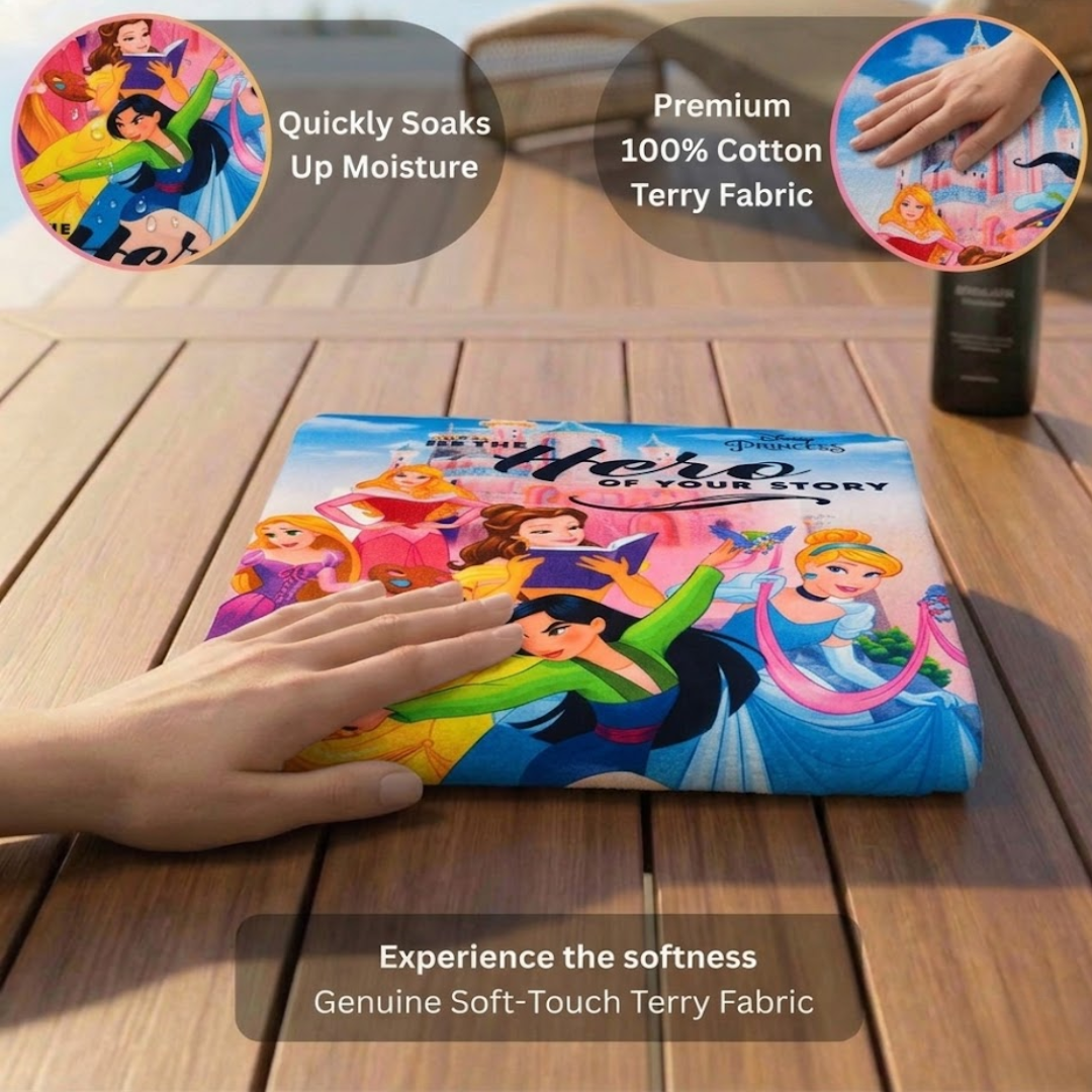 Disney Princess Themed Kids Bath Towel Combo - Pack of 2 by Athom Living - Athom Living