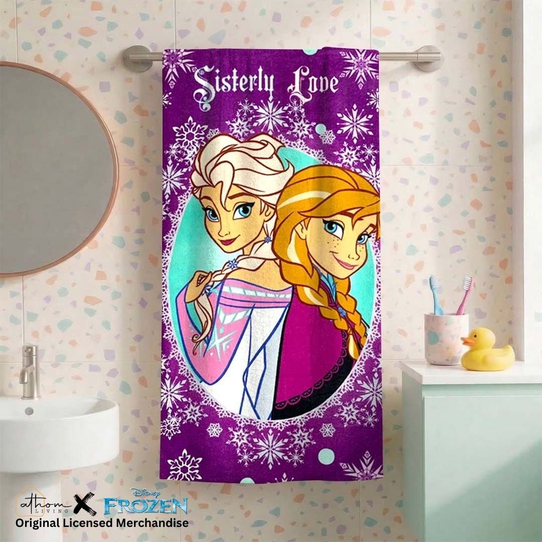Disney Sisterly Love Frozen Kids Bath Towel - Soft & Absorbent Cotton by Athom living - Athom Living