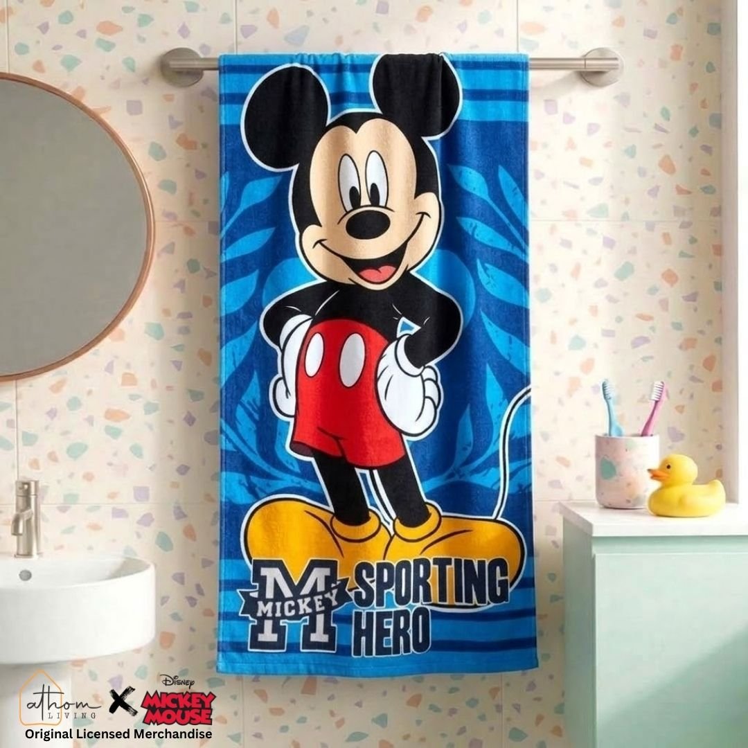 Disney Sporting Hero Mickey Mouse Kids Cotton Bath Towel by Athom Living - Athom Living
