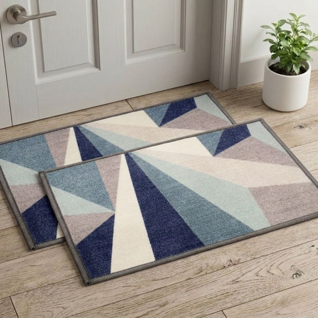 Distressed Blue Premium Anti Slip Printed Door Mat Pack of 2 by Athom Living - Athom Living