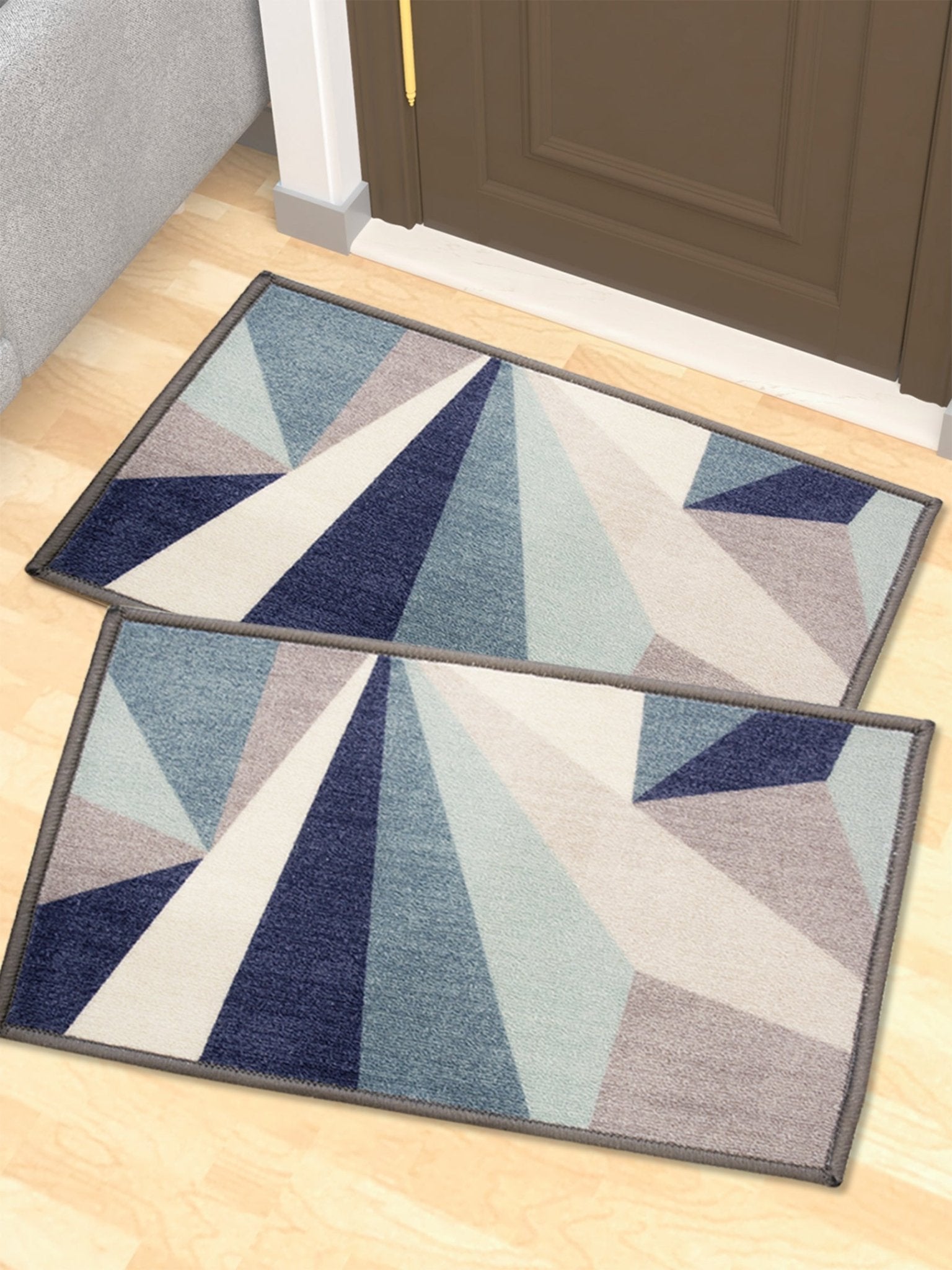 Distressed Blue Premium Anti Slip Printed Door Mat Pack of 2 by Athom Living - Athom Living