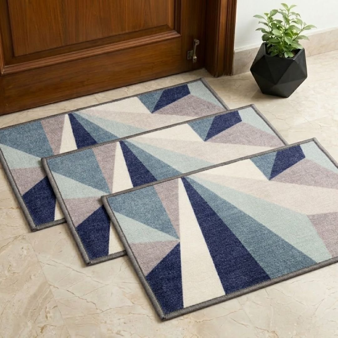 Distressed Blue Premium Anti Slip Printed Door Mat Pack of 3 by Athom Living - Athom Living