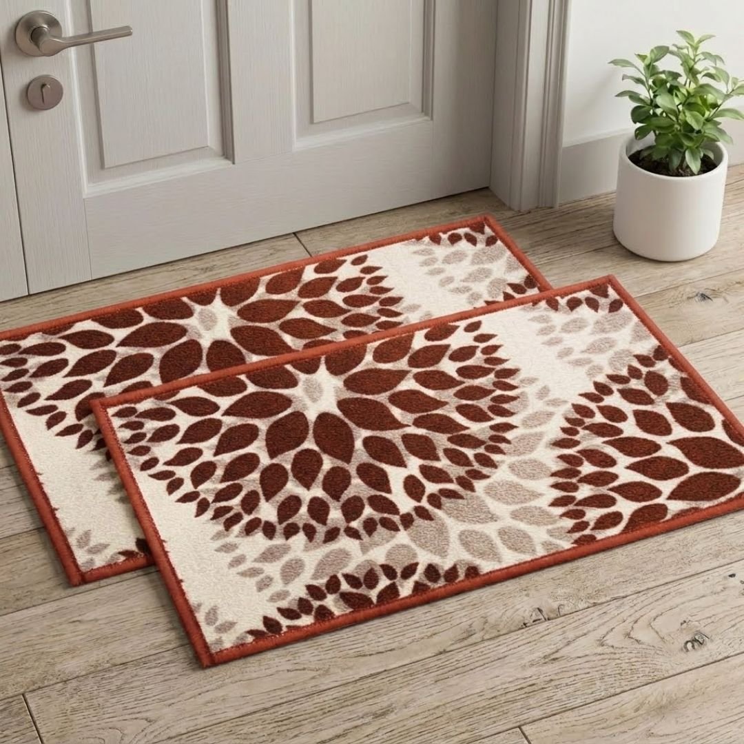 Drop Beige Premium Anti Slip Printed Door Mat Pack of 2 by Athom Living - Athom Living